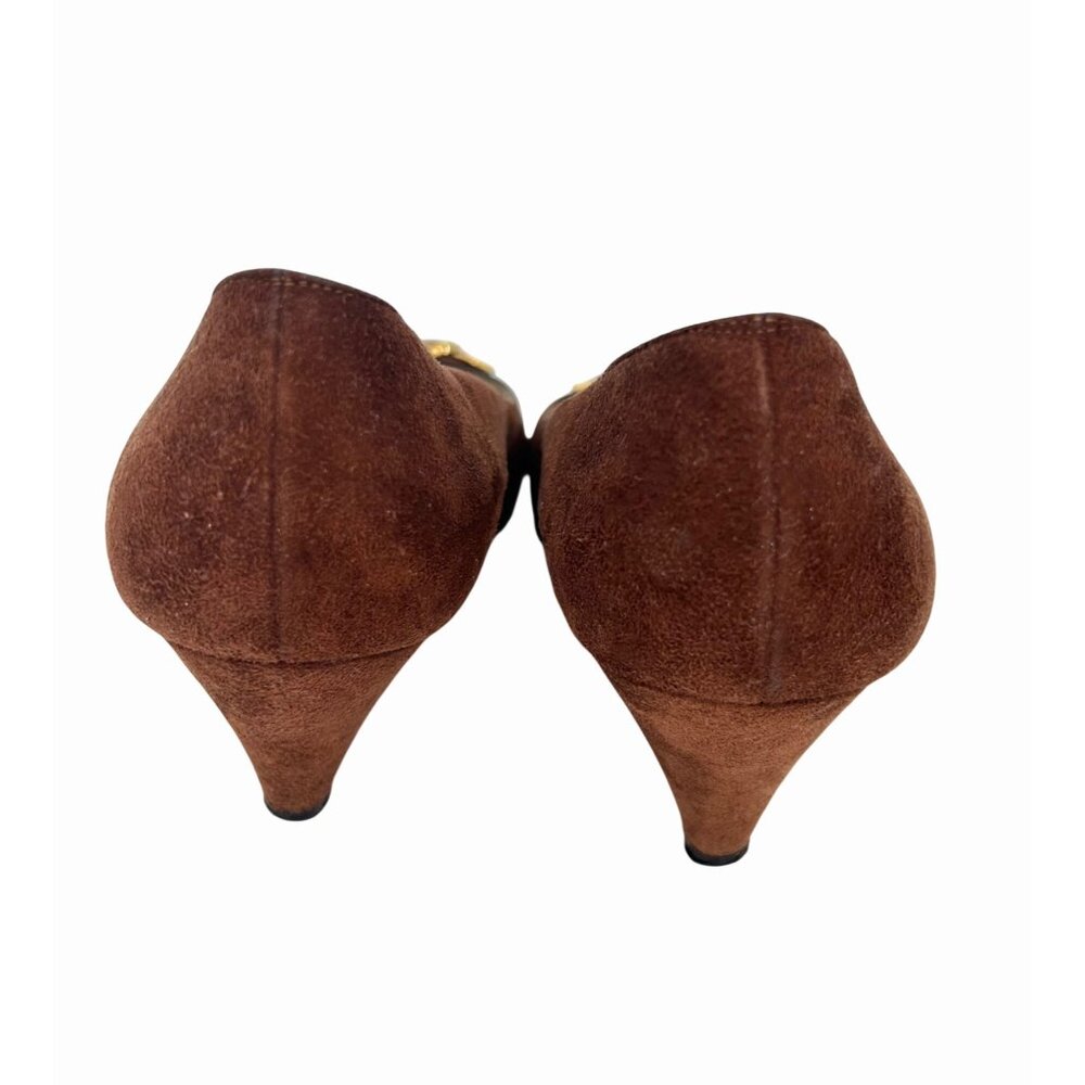 VINTAGE BRUNO MAGLI 80'S BROWN SUEDE PUMPS w GOLD METAL DETAIL ITALIAN 8 (7) - Picture 8 of 12